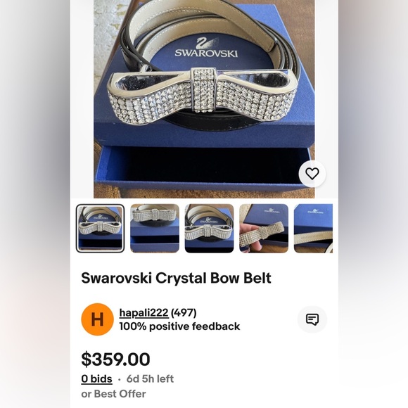 Swarovski Black Belt with Silver Crystal Bow main image 12